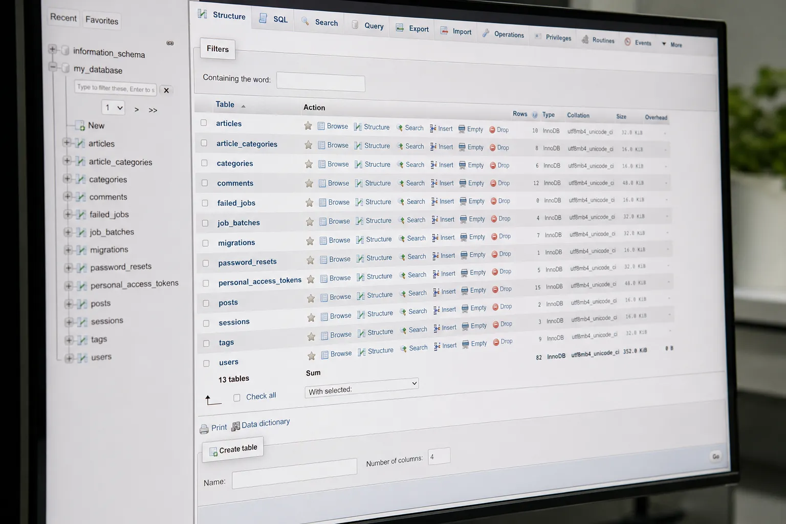 phpmyadmin interface
