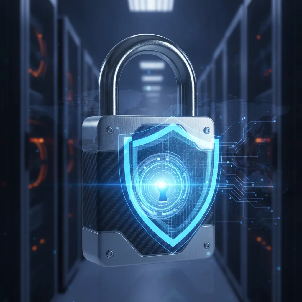 cybersecurity lock and digital shield